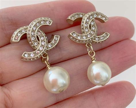 chanel classic c pearl earrings|Chanel cc earrings price.